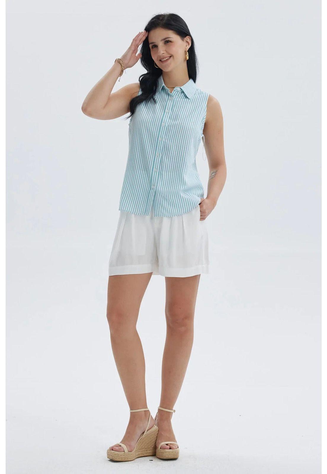 Blusa Mujer Abotonada Rapport Celeste-3