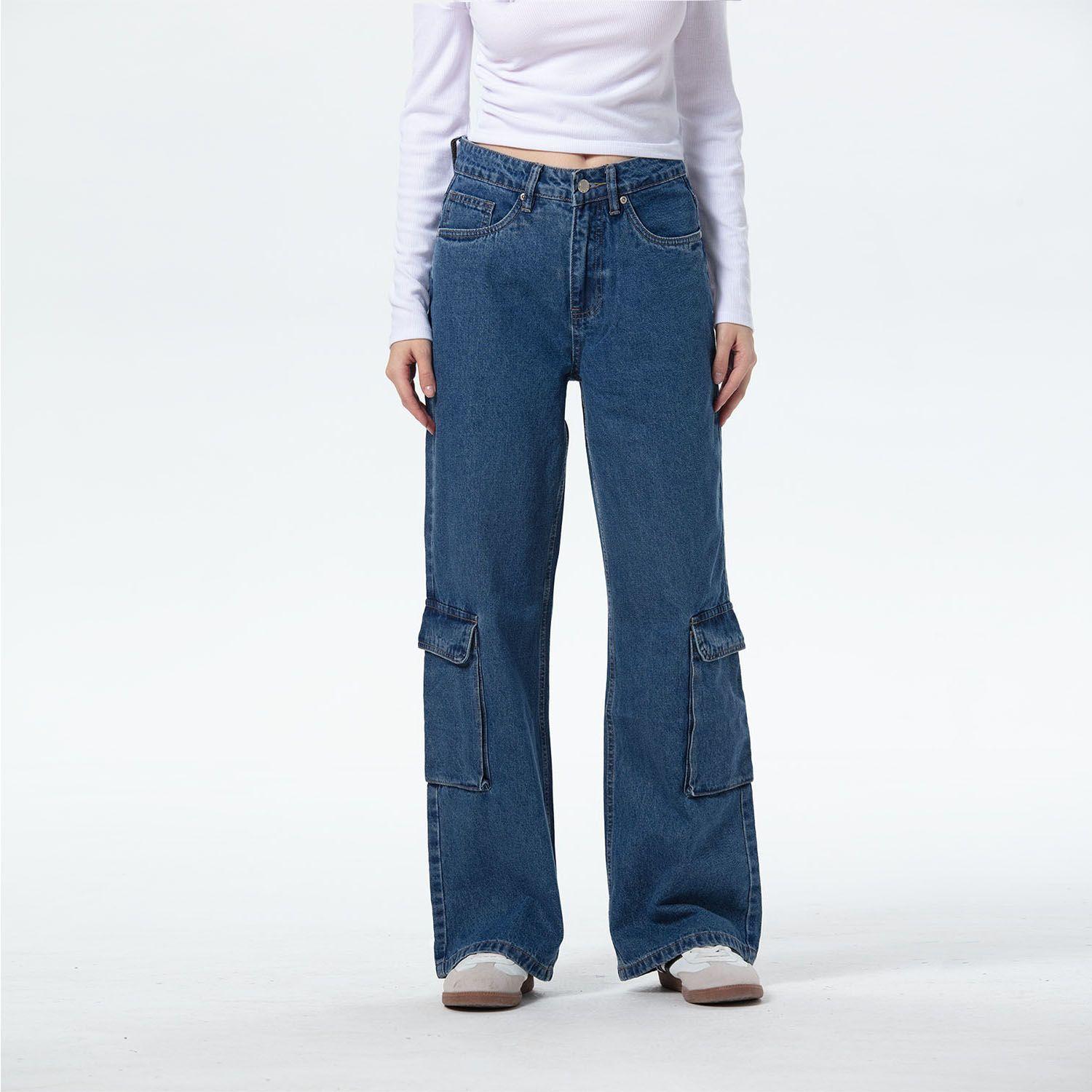 Jeans Mujer Wide Leg Cargo B Azul-0