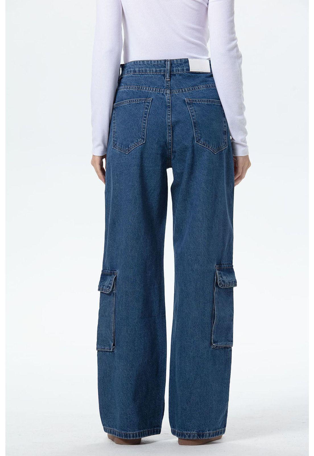 Jeans Mujer Wide Leg Cargo B Azul-2