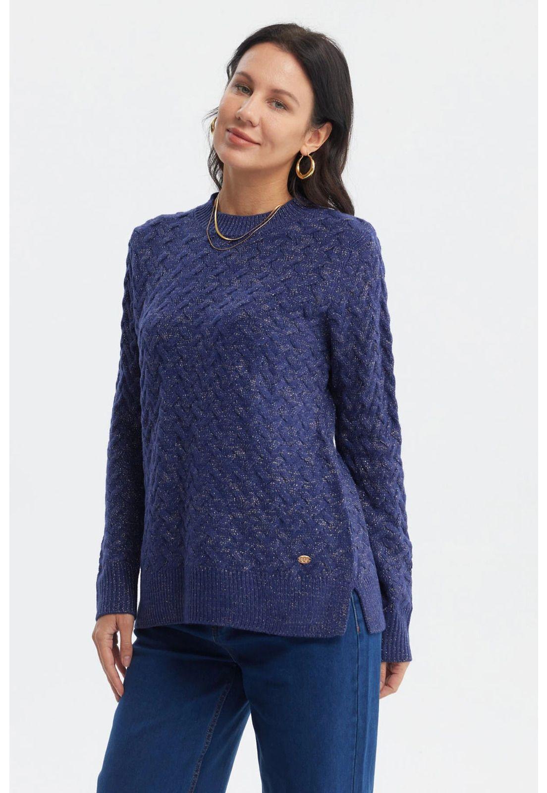 Sweater Mujer Calado Azul Oscuro-1