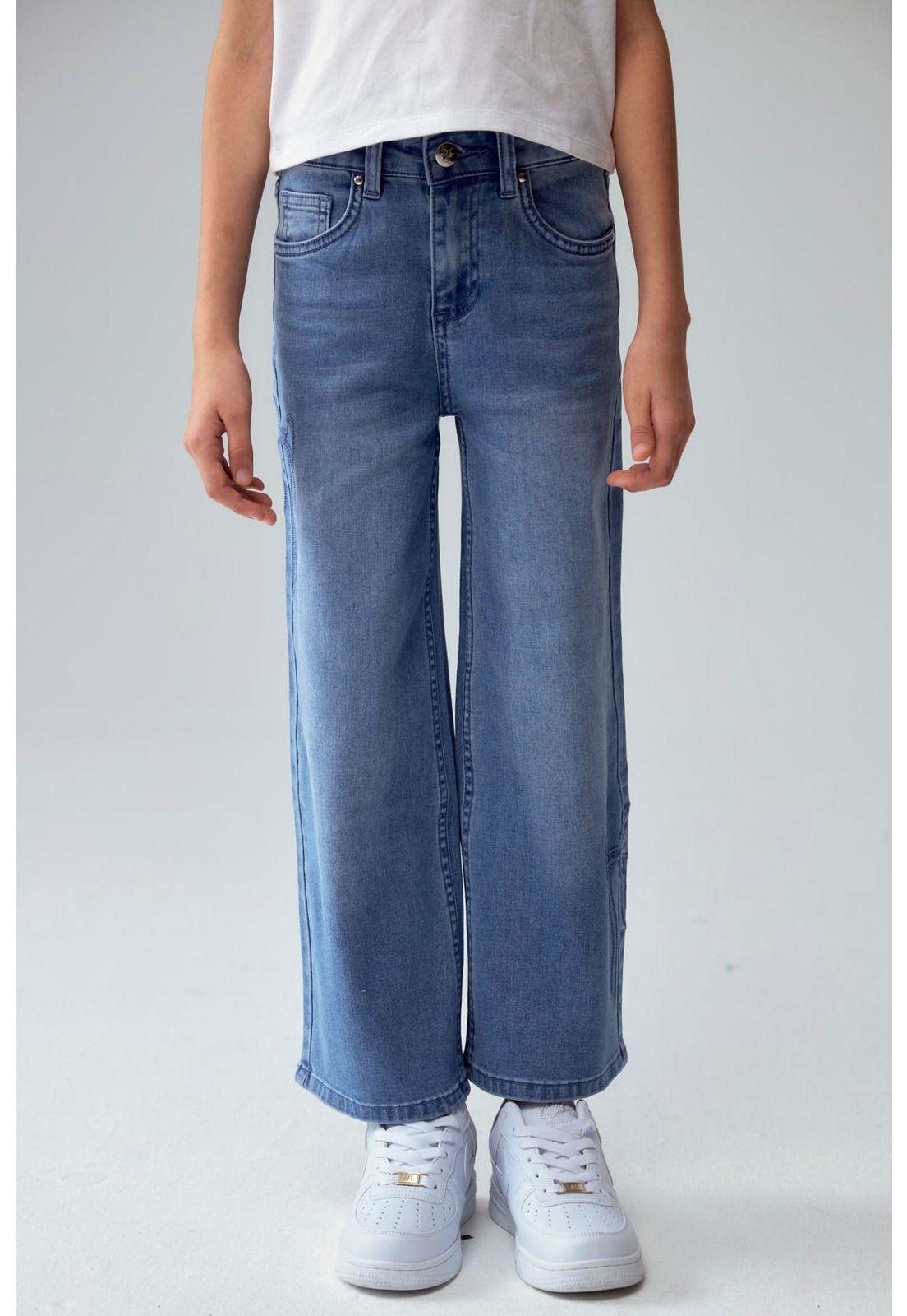 Jeans Niña Calce Recto Parche Cinta Celeste-0
