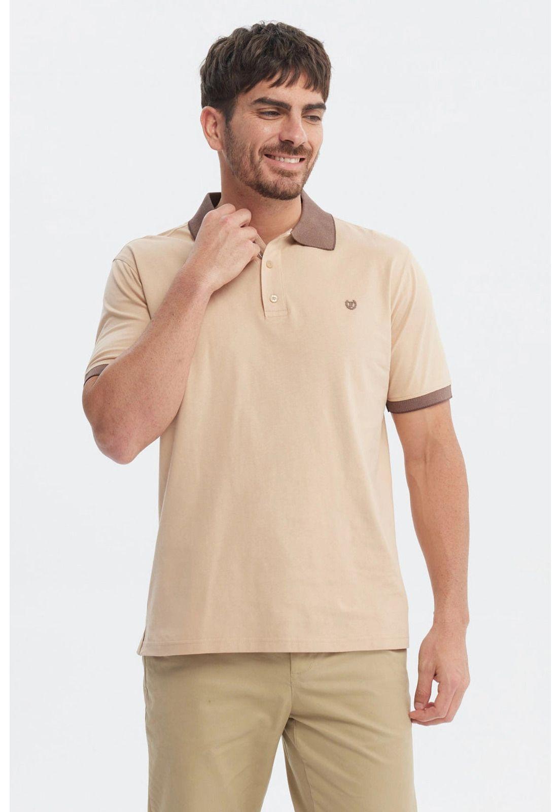 Polera Hombre Slim Cuello Camisero Beige - ll-0