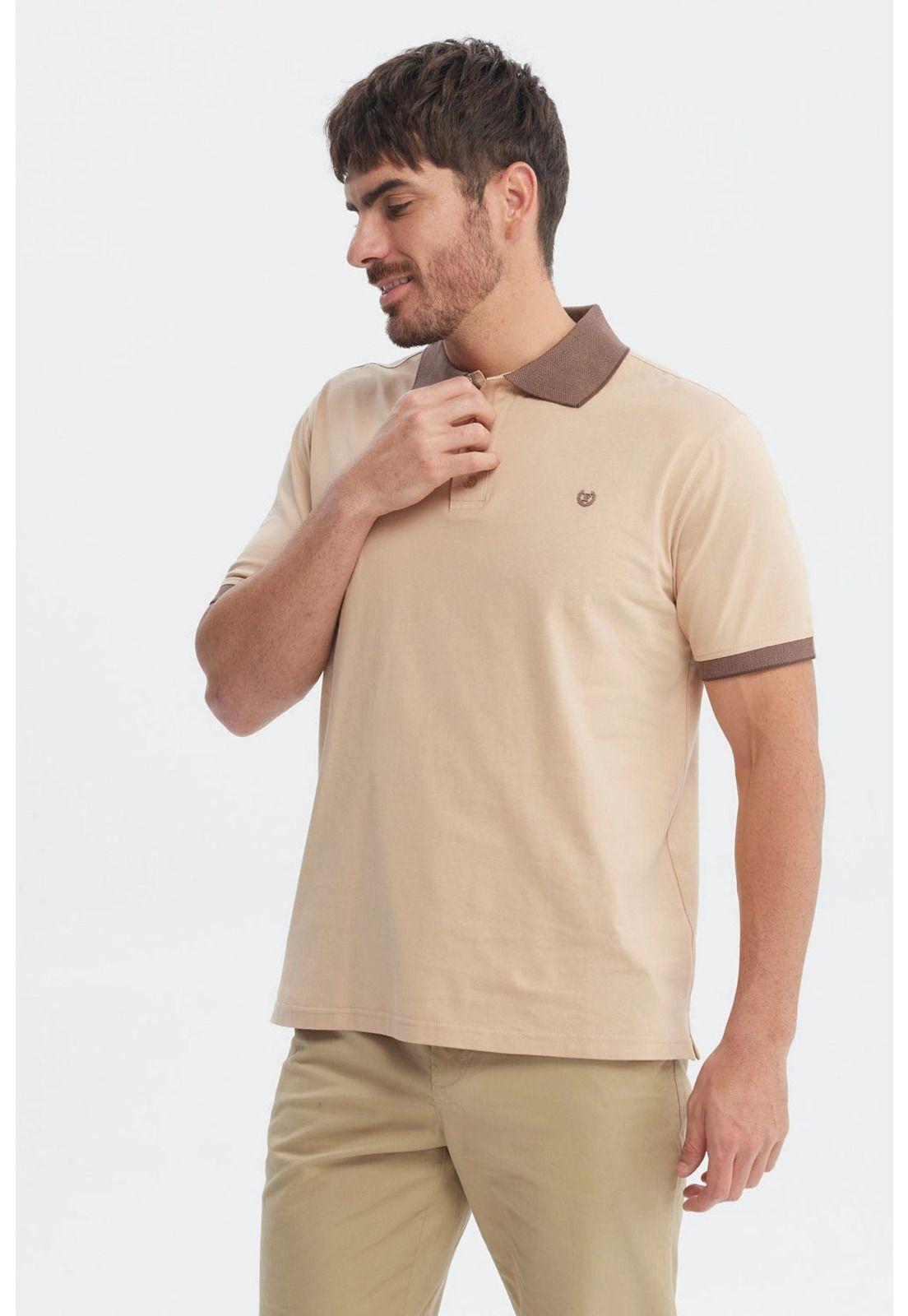 Polera Hombre Slim Cuello Camisero Beige - ll-1