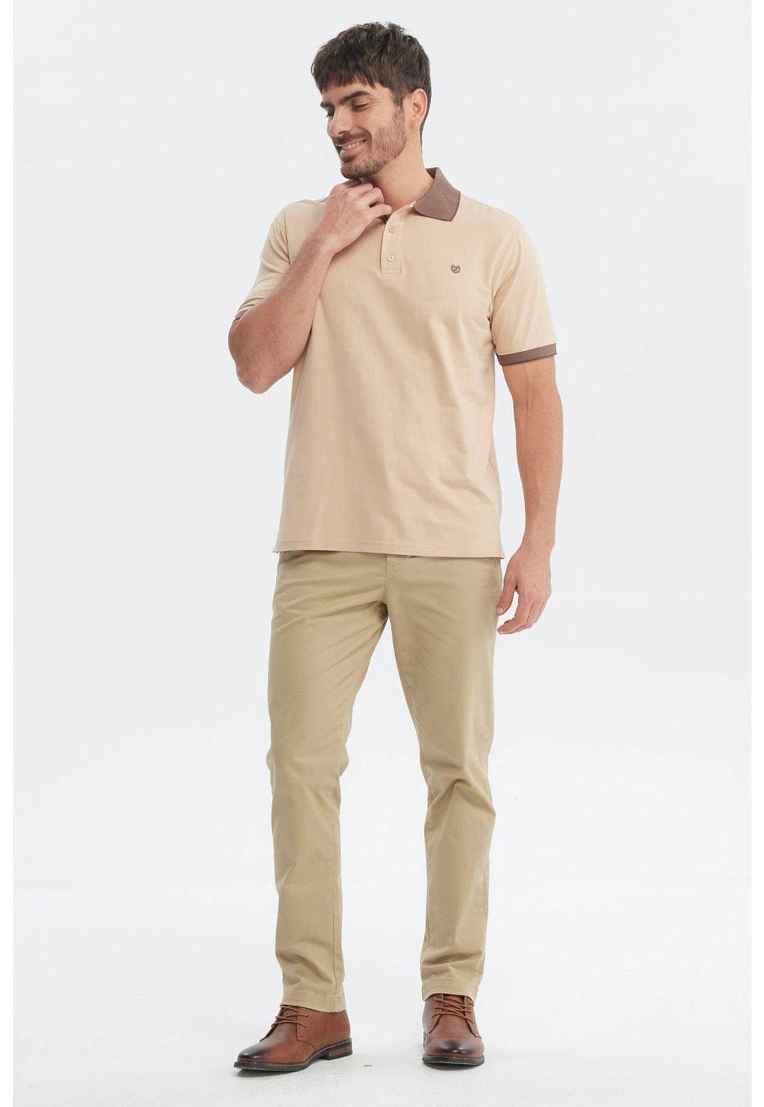 Polera Hombre Slim Cuello Camisero Beige - ll-3