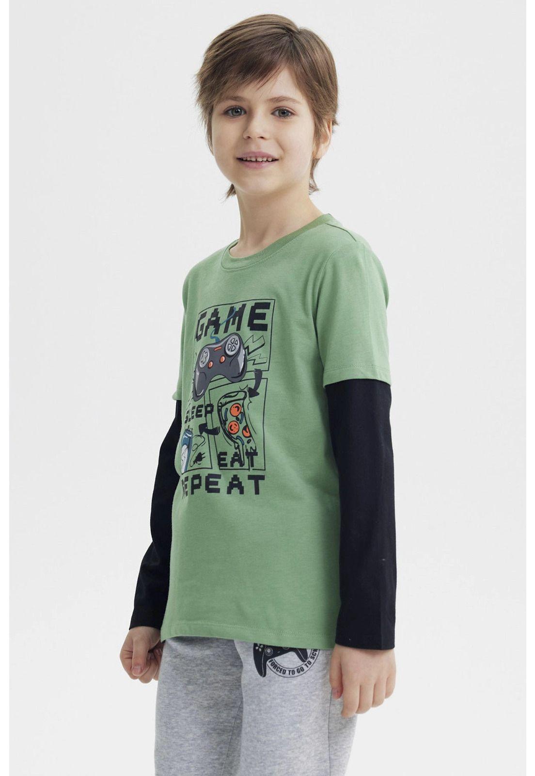 Polera Niño Básica Print Verde Claro-1