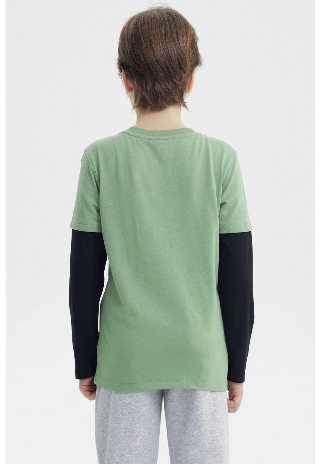 Polera Niño Básica Print Verde Claro-2