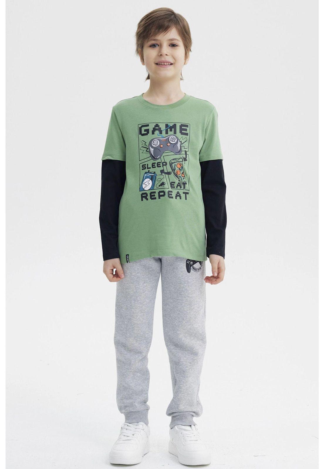 Polera Niño Básica Print Verde Claro-3