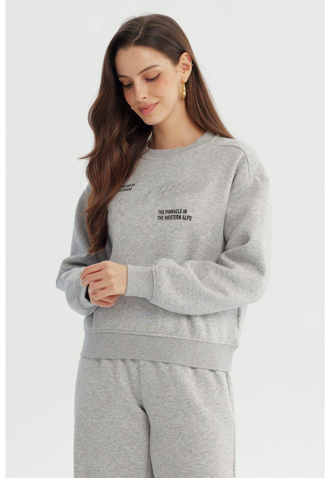 Polerón Mujer Adorno Print Gris Melange-0