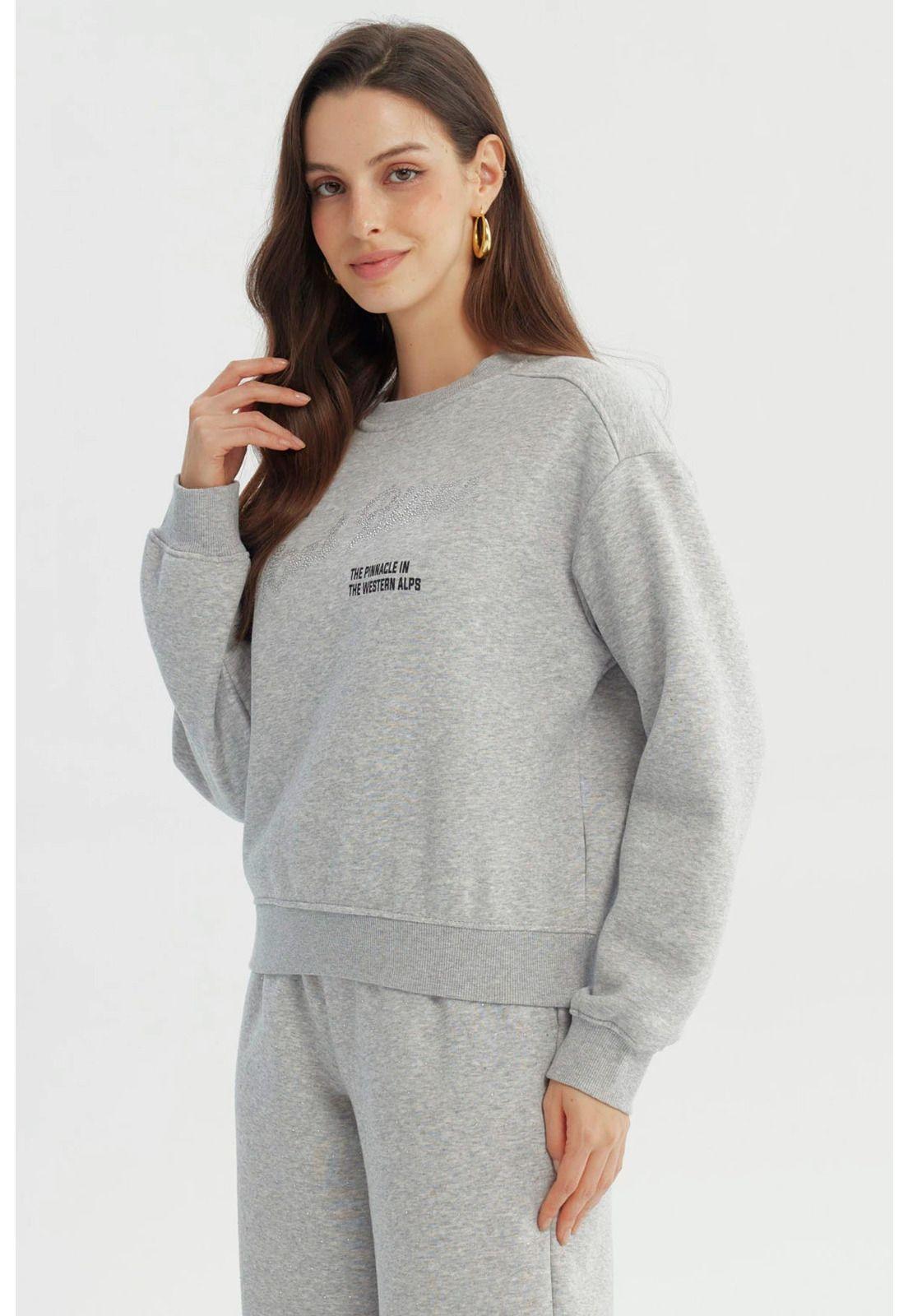 Polerón Mujer Adorno Print Gris Melange-1