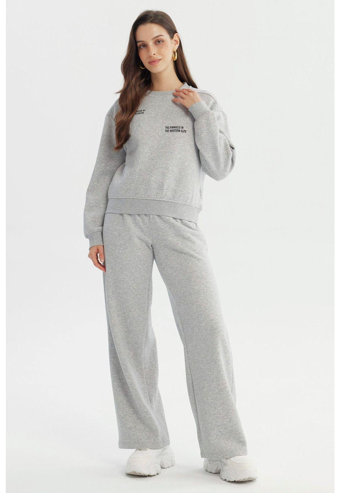 Polerón Mujer Adorno Print Gris Melange-3