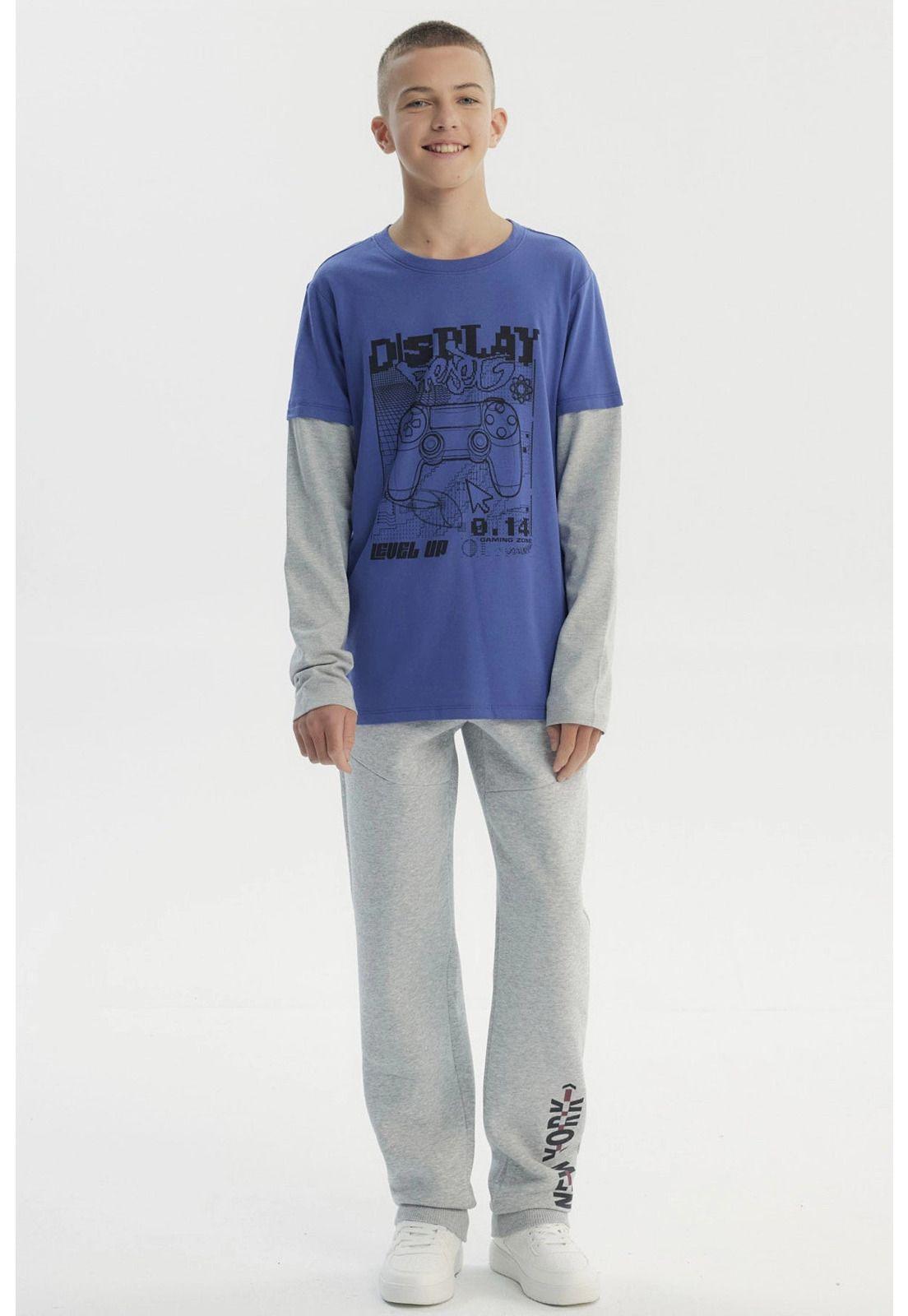 Polera Niño Básica Print Azul Claro - ll-3