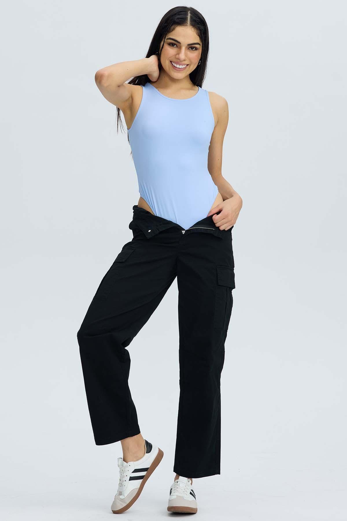 Pantalón Mujer Cargo Cortes Negro-3
