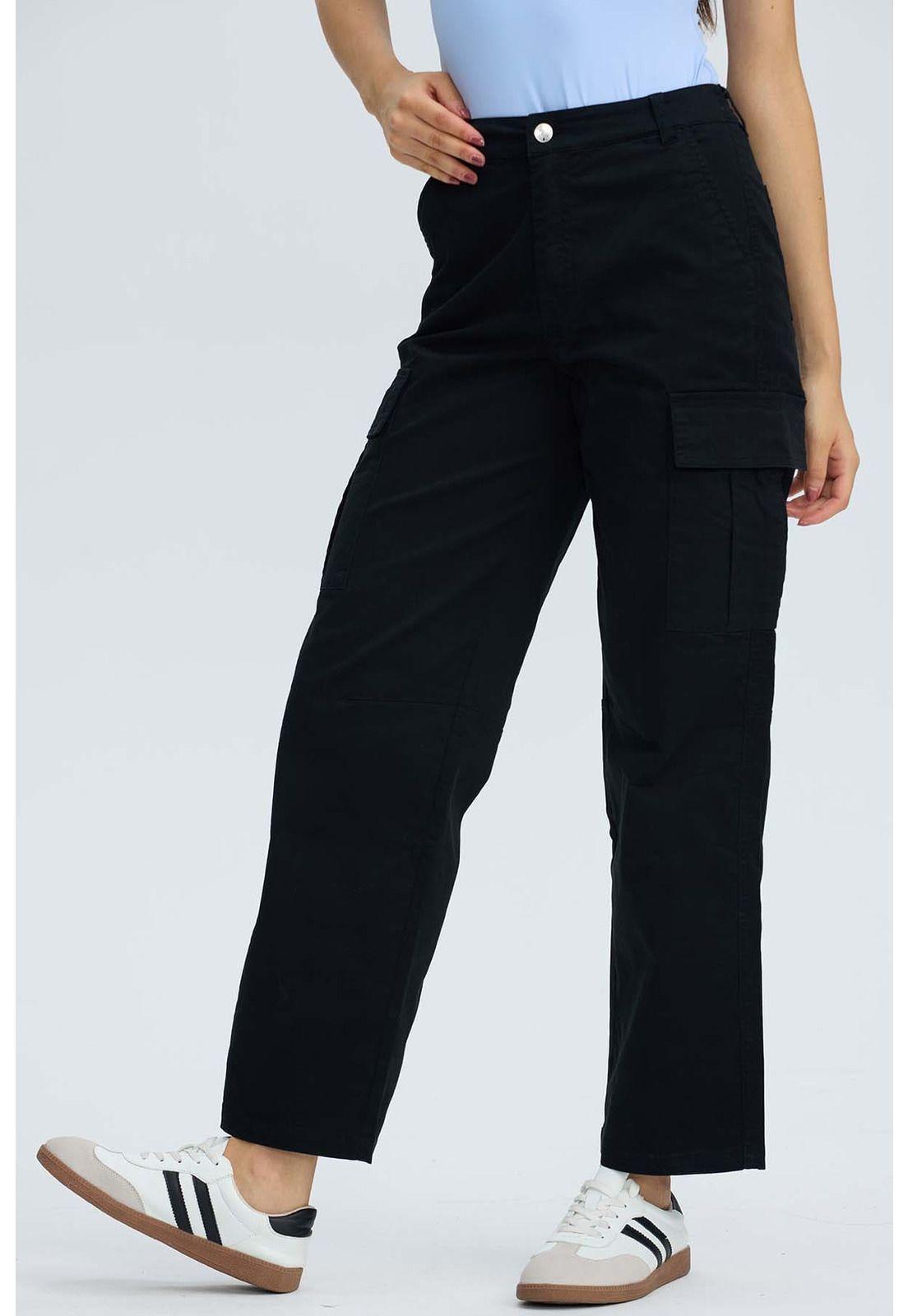 Pantalón Mujer Cargo Cortes Negro-1
