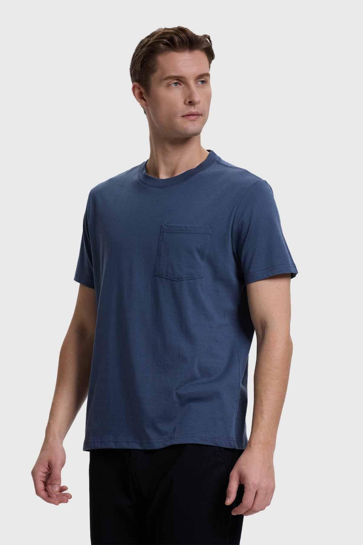 Polera Hombre Básica Con Bolsillo Azul-1