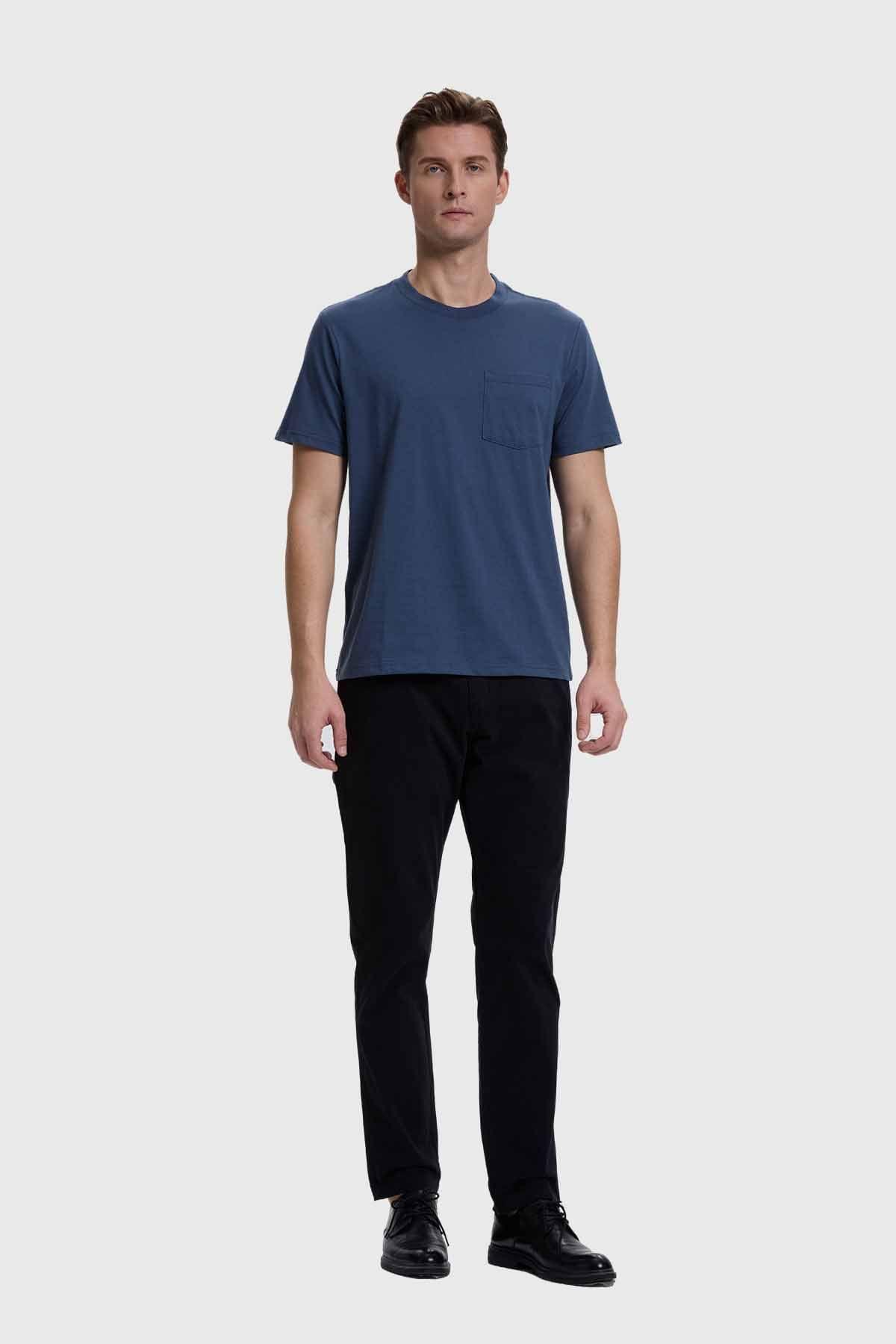 Polera Hombre Básica Con Bolsillo Azul-3