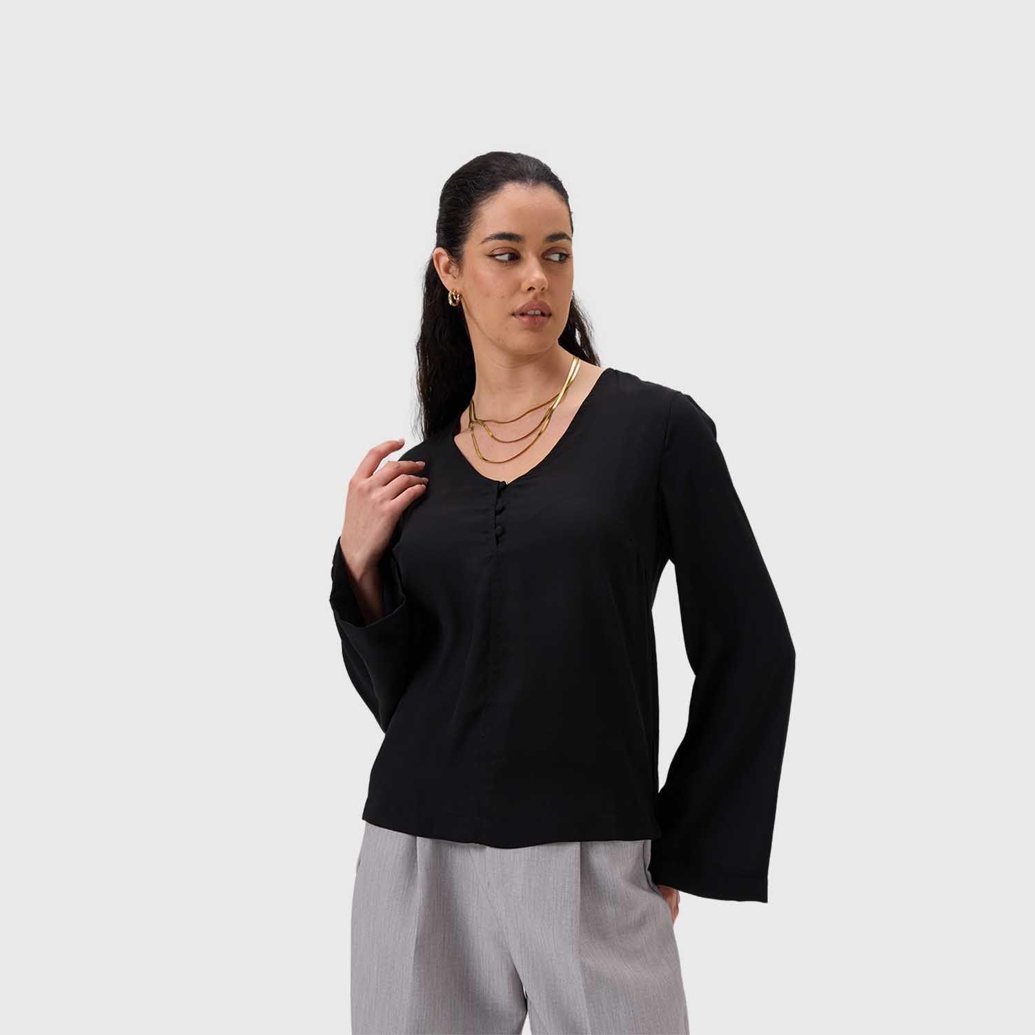Blusa Mujer Manga Flare Pata Falsa Negro Fashion's Park-1