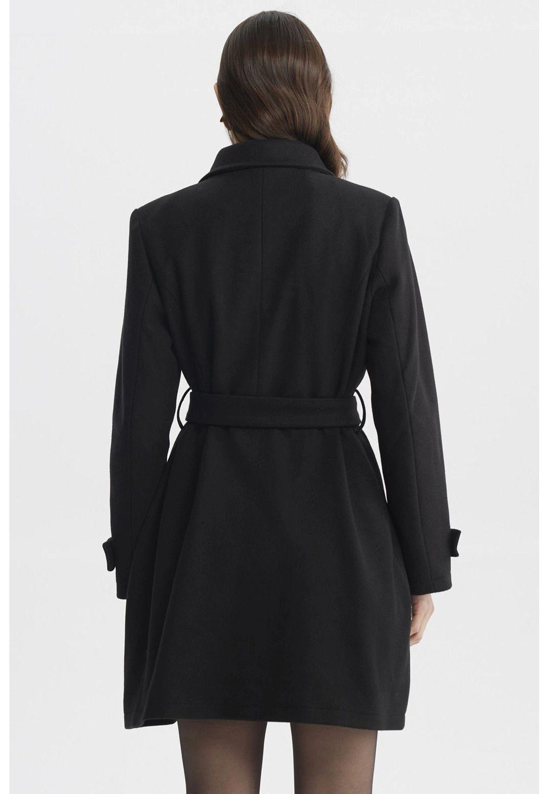 Abrigo Mujer Slim Cuello Camisero Negro - lll-2