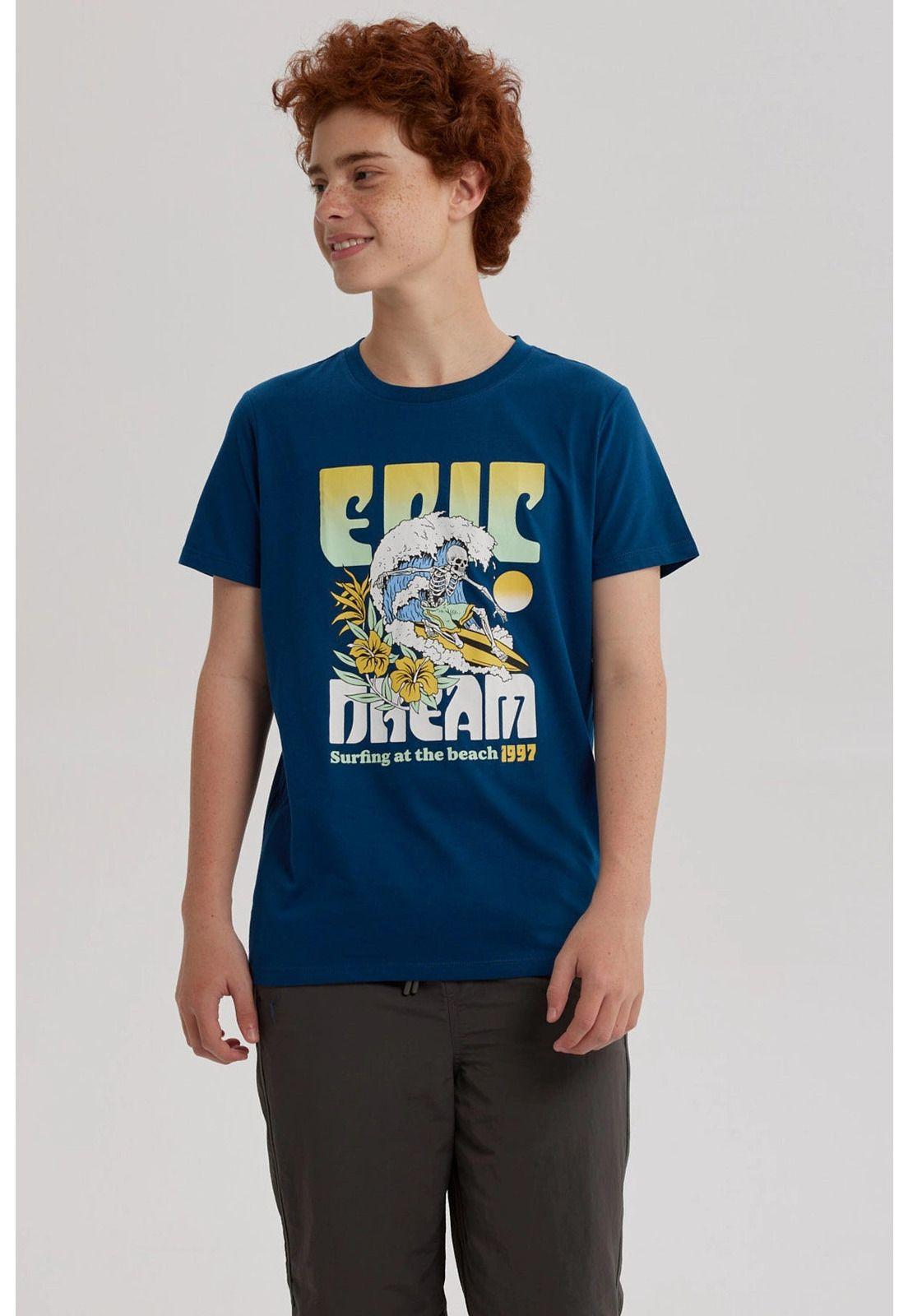 Polera Niño Básica Estampada Azul Petróleo - lV-0