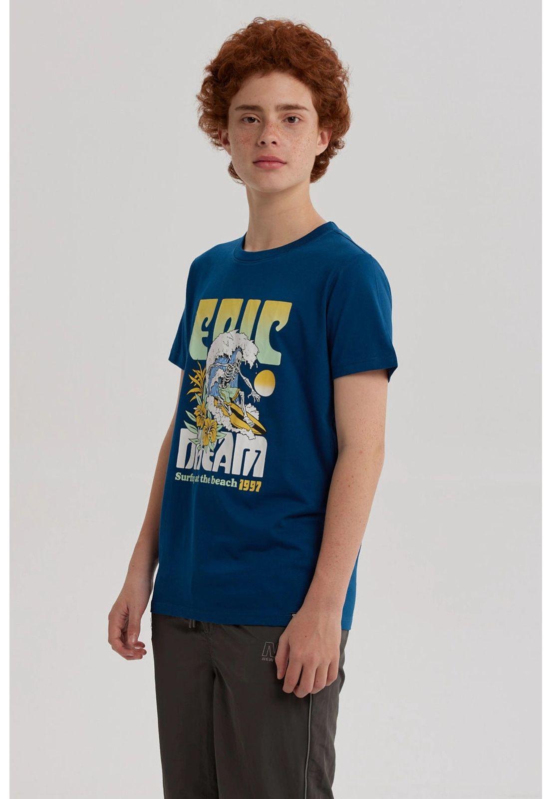 Polera Niño Básica Estampada Azul Petróleo - lV-1