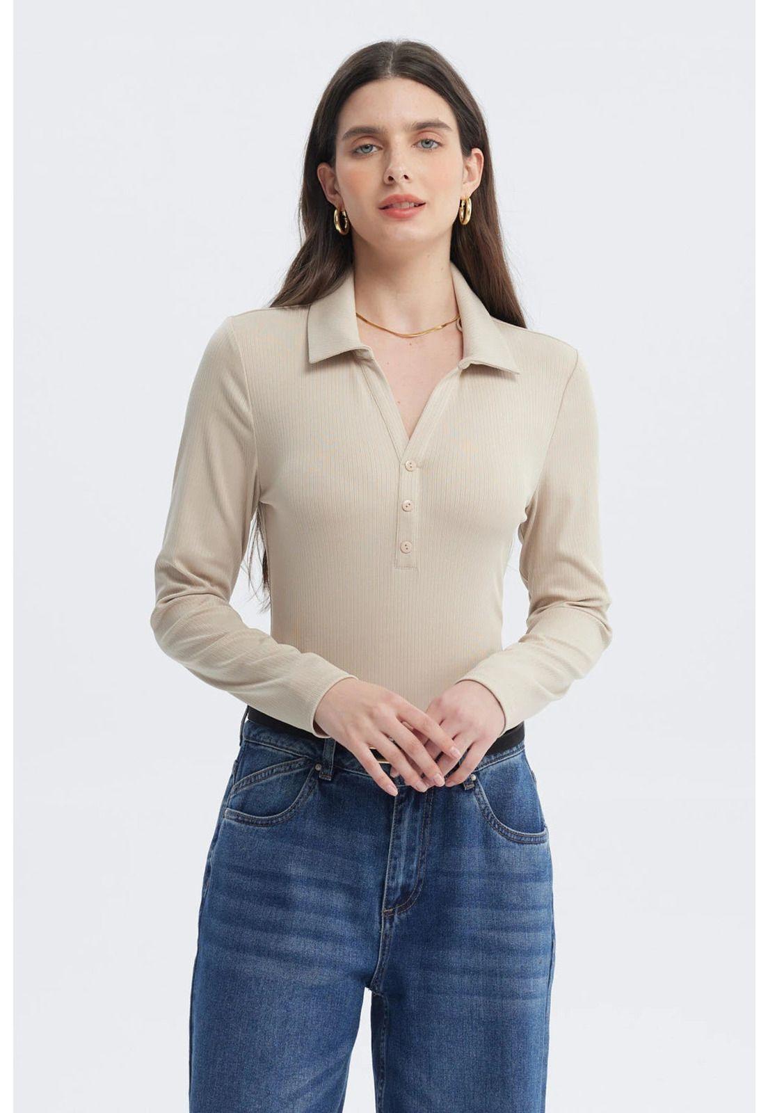 Polera Mujer Body Botones Arena-0