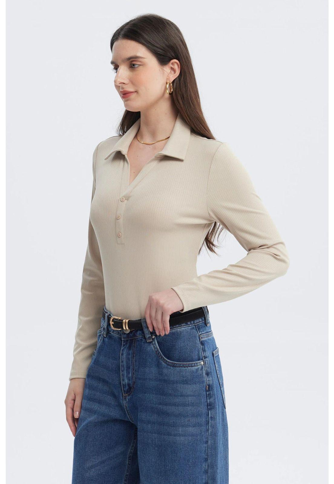 Polera Mujer Body Botones Arena-1