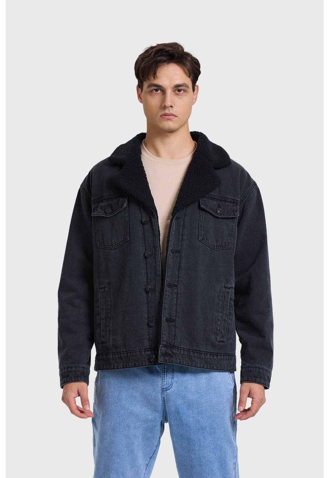 Chaqueta Hombre Denim Con Cuello Negro-0