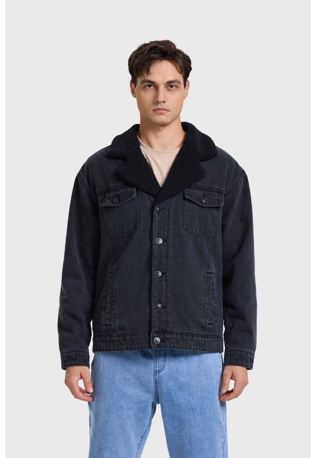 Chaqueta Hombre Denim Con Cuello Negro-1