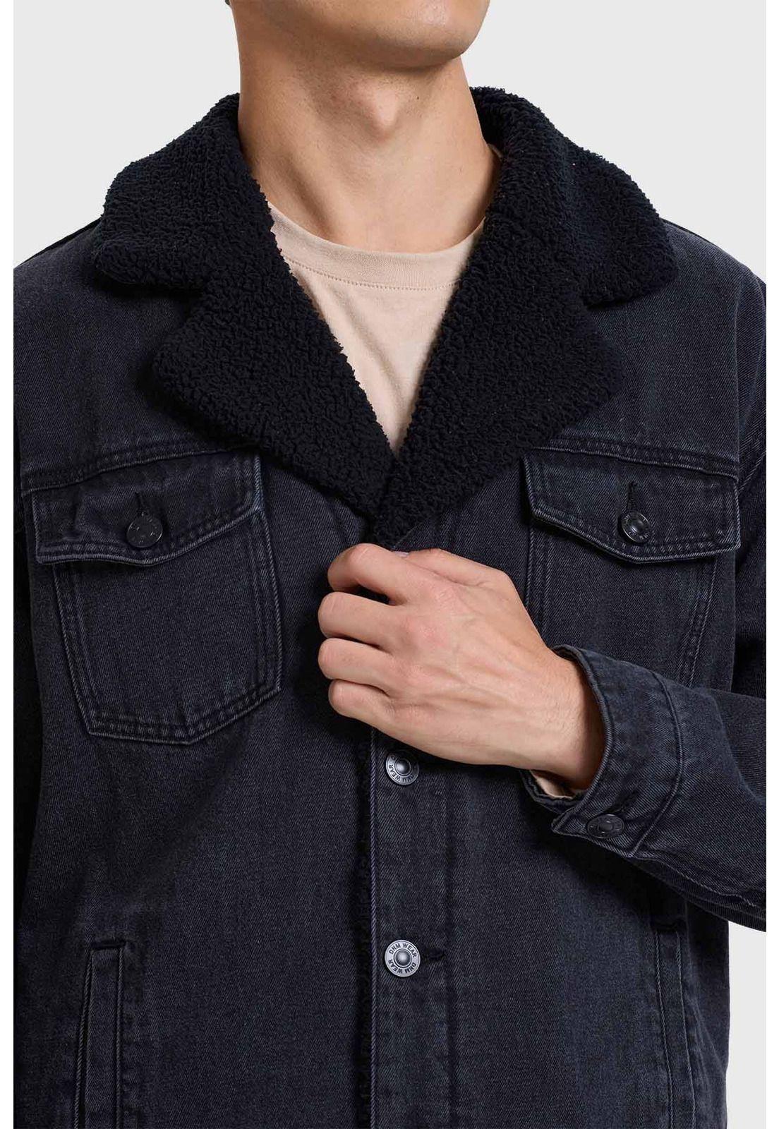 Chaqueta Hombre Denim Con Cuello Negro-3