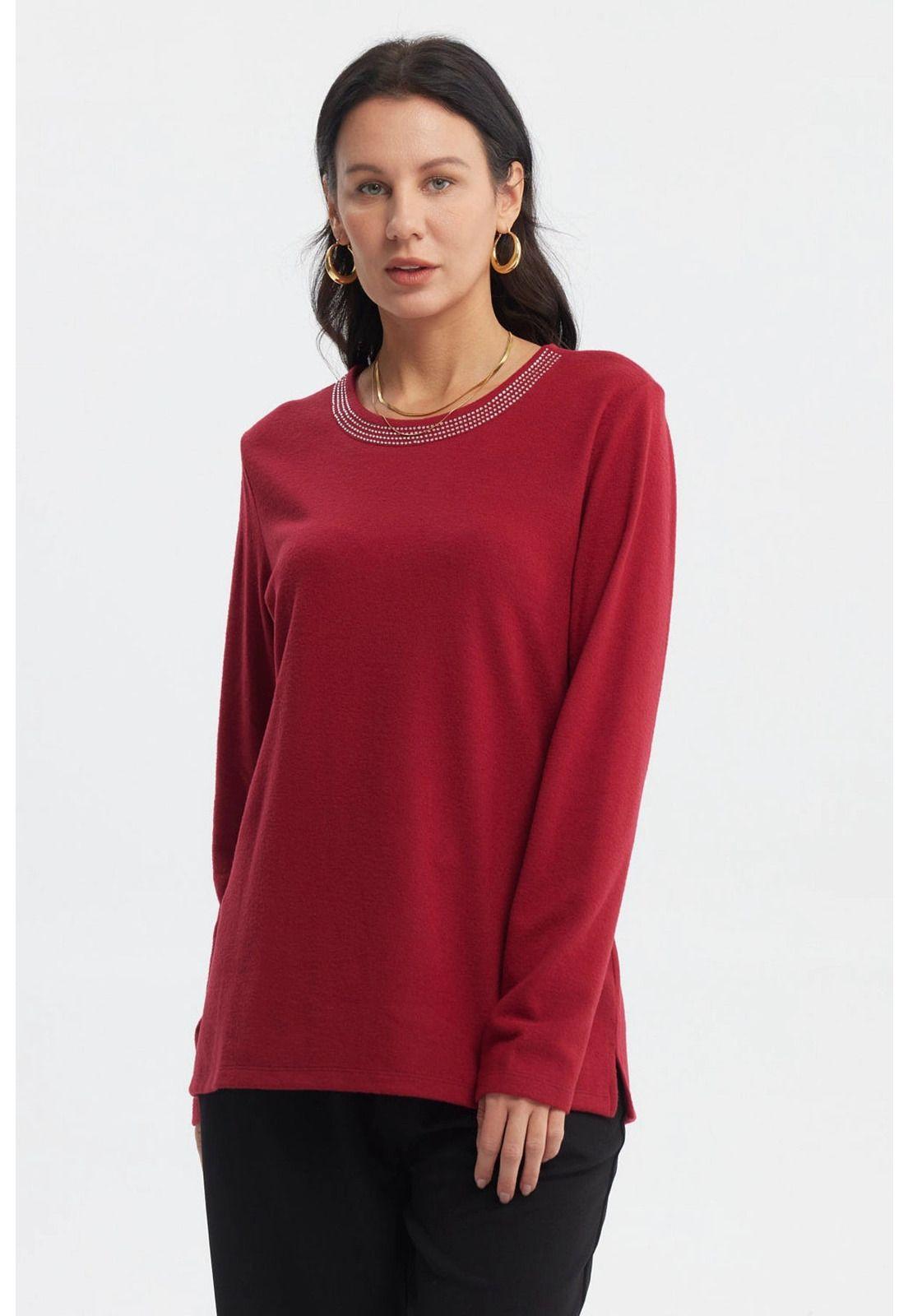 Sweater Mujer Cuello V Rojo-0