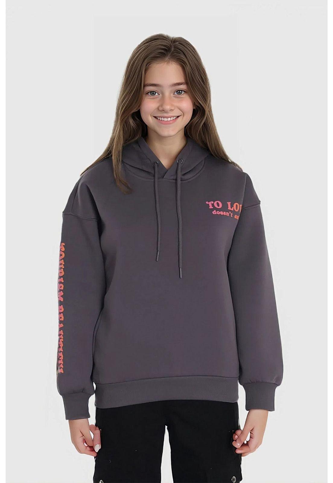 Polerón Niña Oversize Print Gris-0