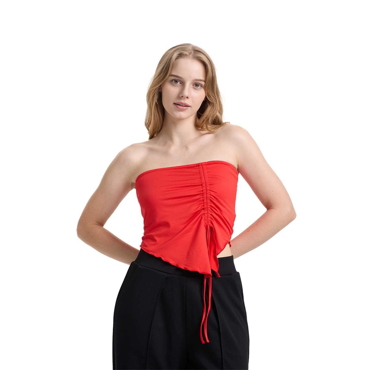 Polera Mujer Costado Recogido Rojo Fashion's Park-0