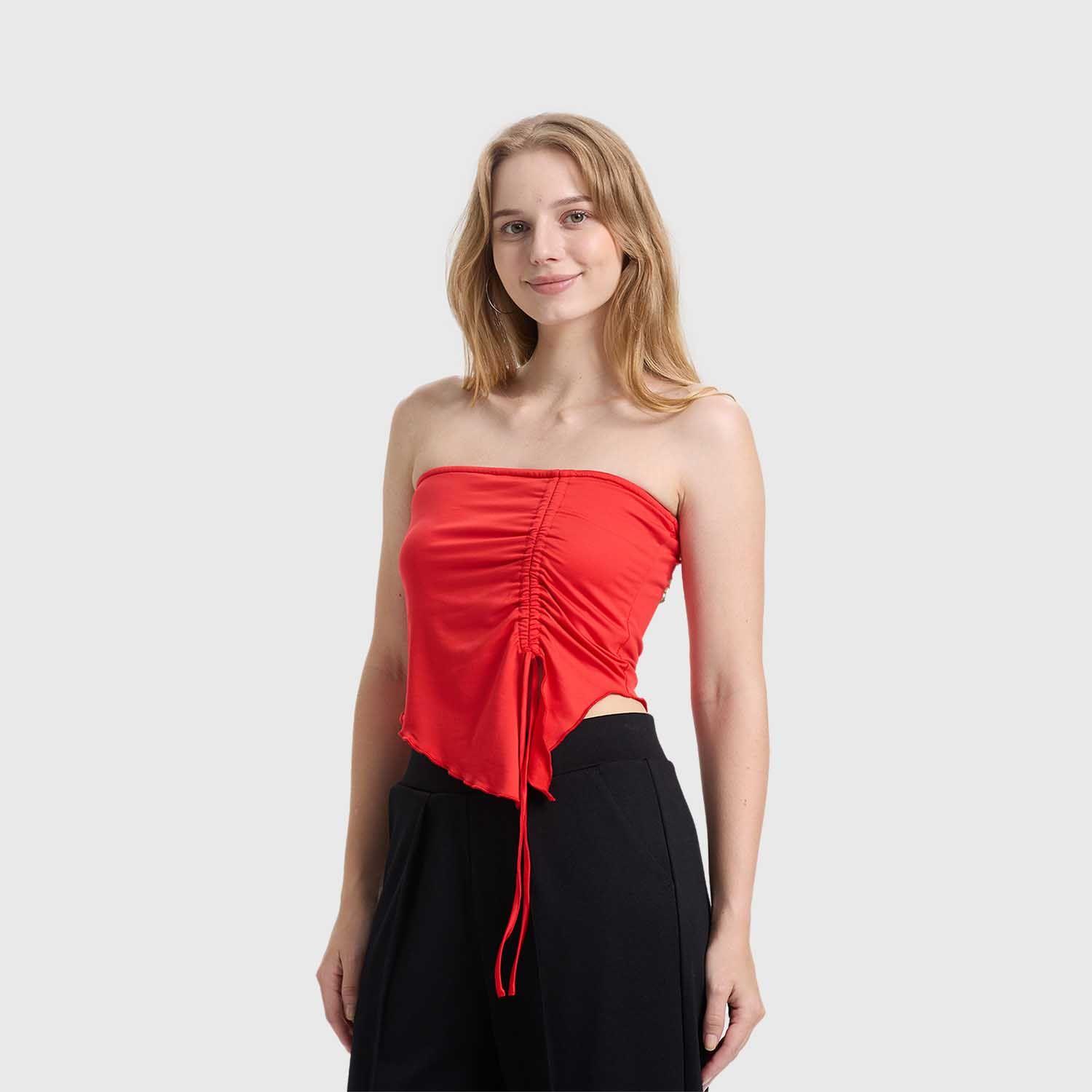 Polera Mujer Costado Recogido Rojo Fashion's Park-1