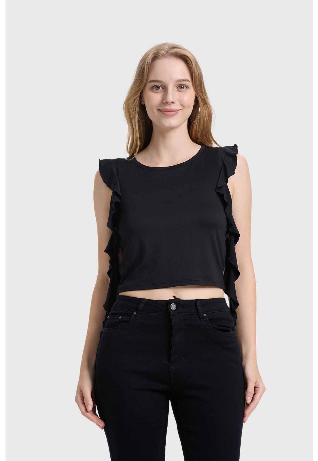 Polera Mujer Vuelos Negro-0