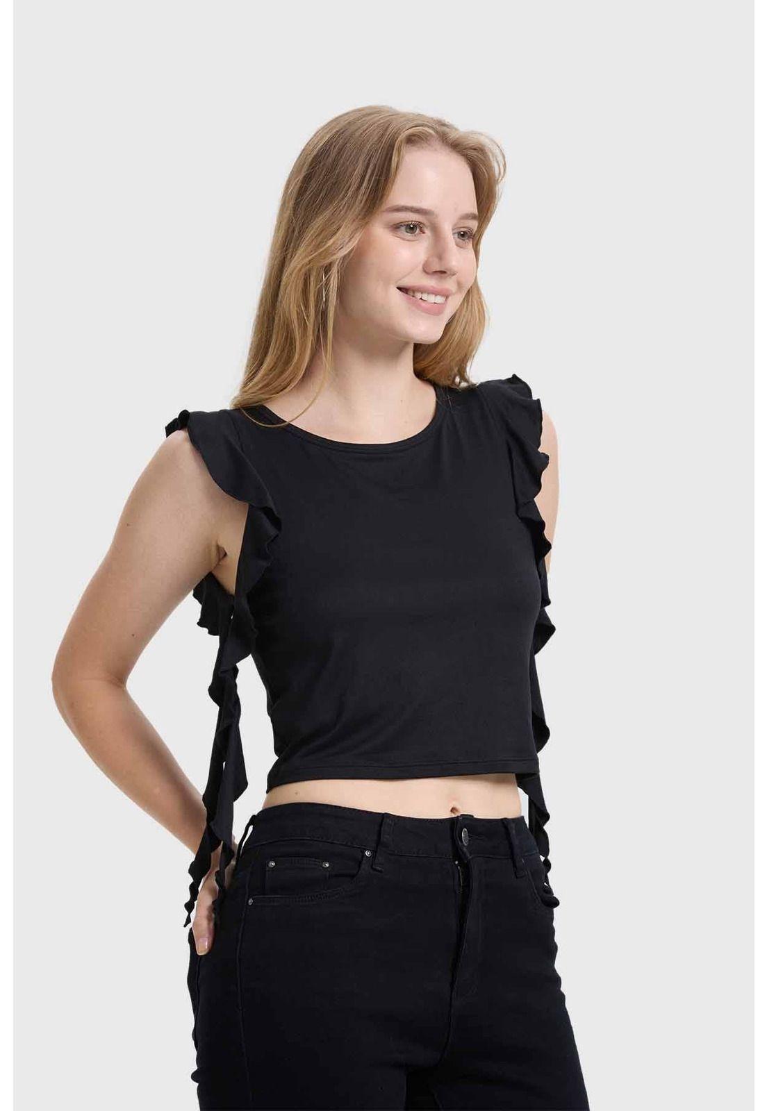 Polera Mujer Vuelos Negro-1