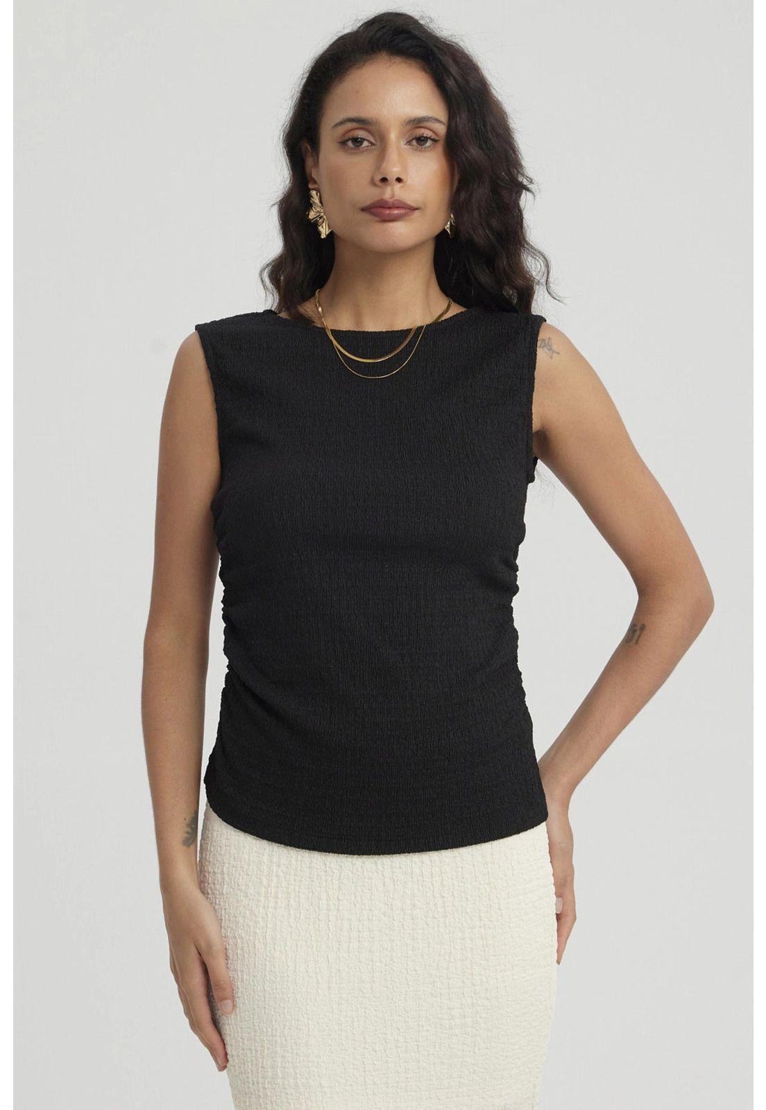 Polera Mujer Recogido Abertura Negro-0