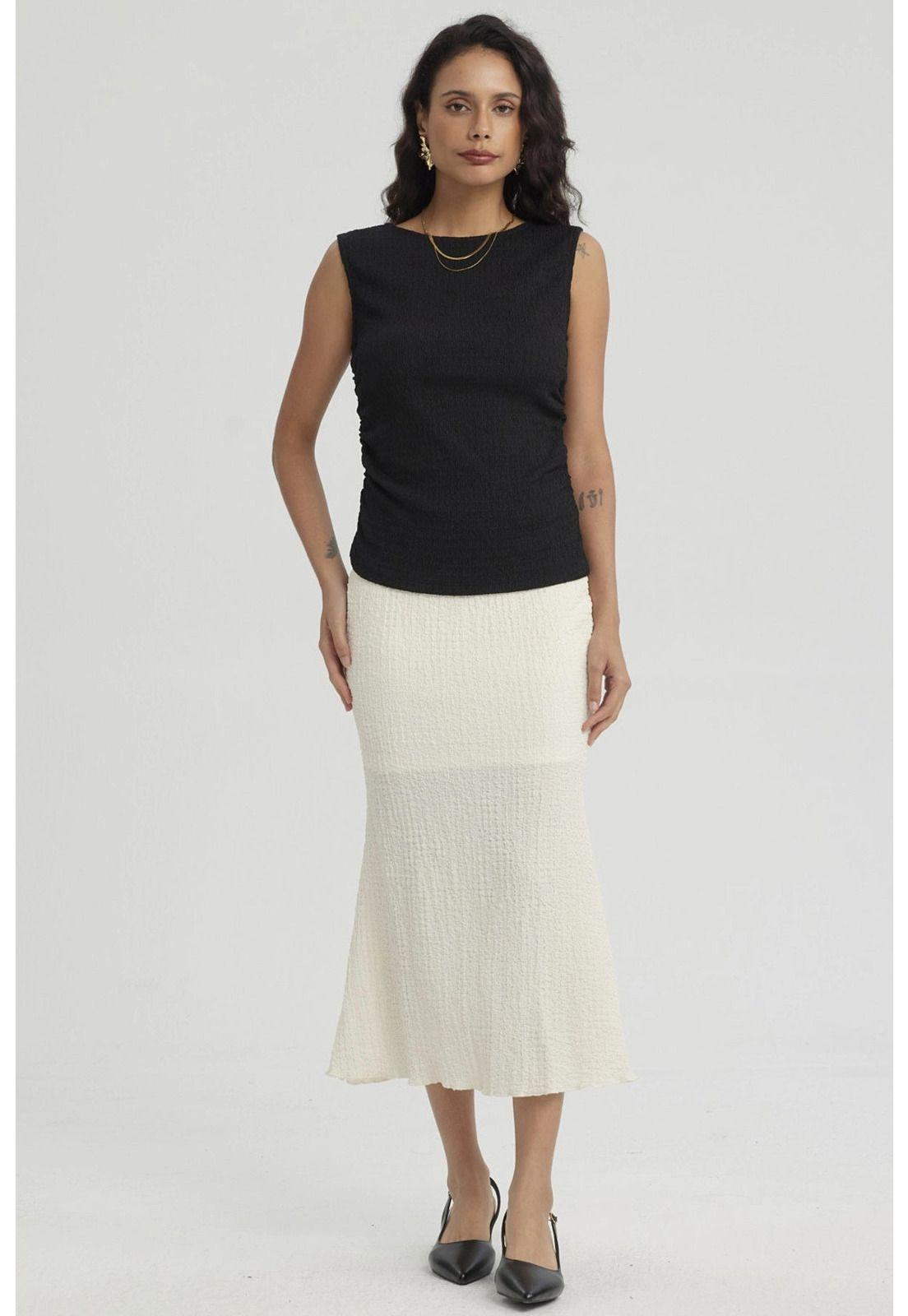 Polera Mujer Recogido Abertura Negro-1