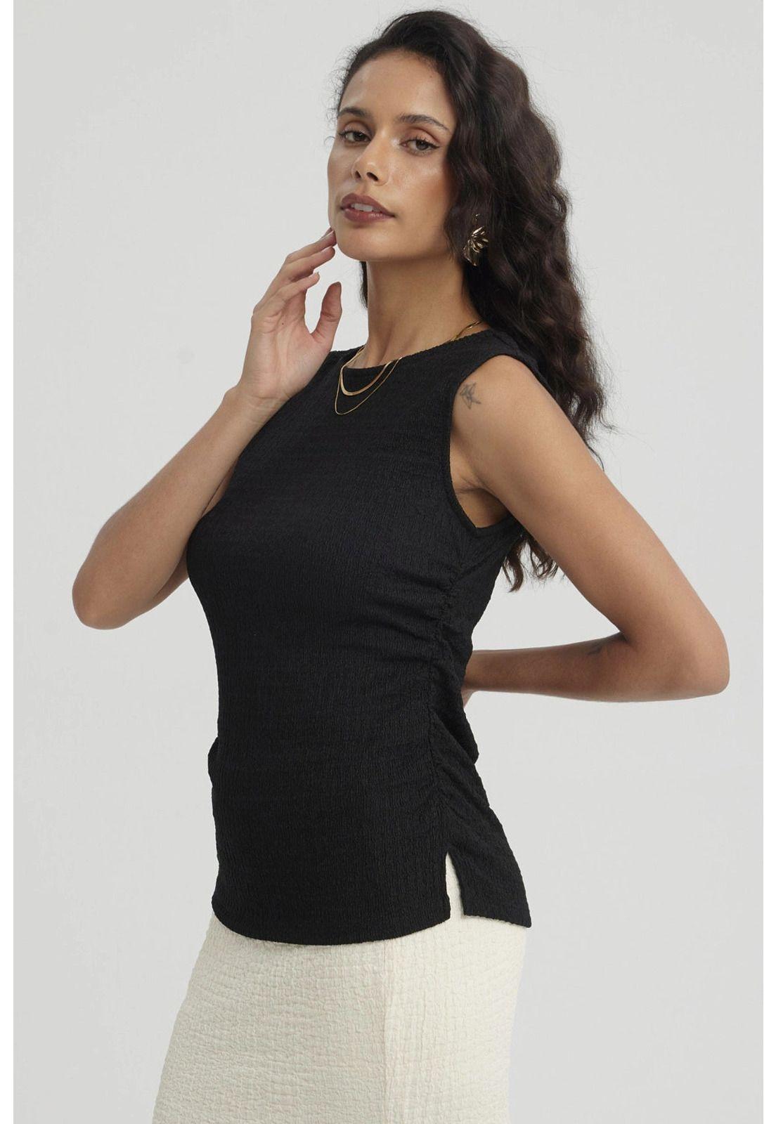 Polera Mujer Recogido Abertura Negro-3