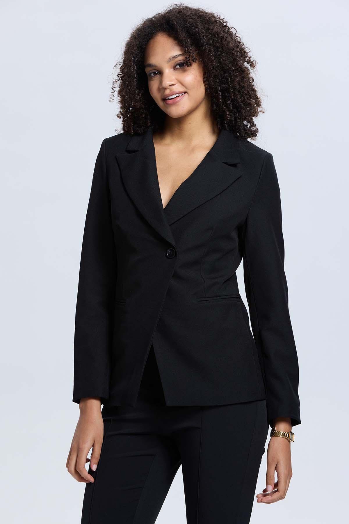 Blazer Mujer Blazer Cruzado 1 Botón Negro-1
