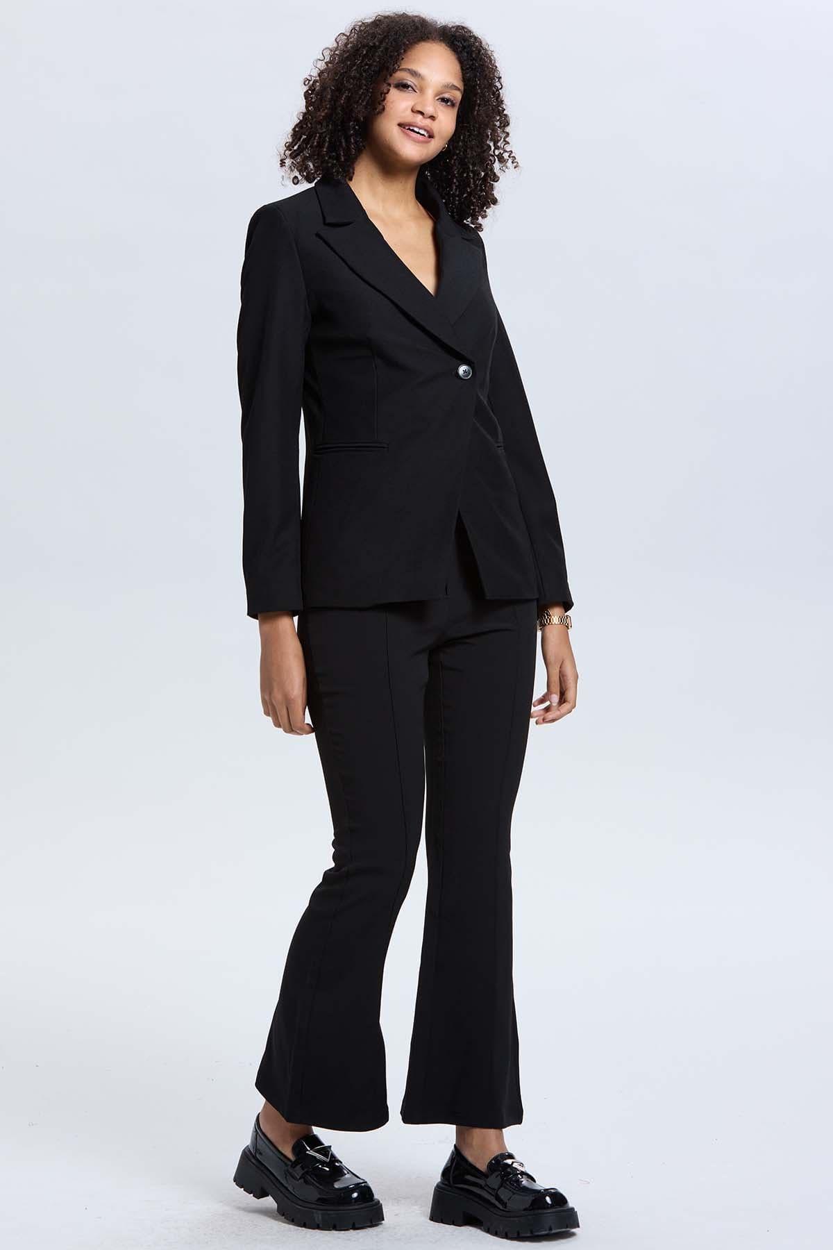 Blazer Mujer Blazer Cruzado 1 Botón Negro-3
