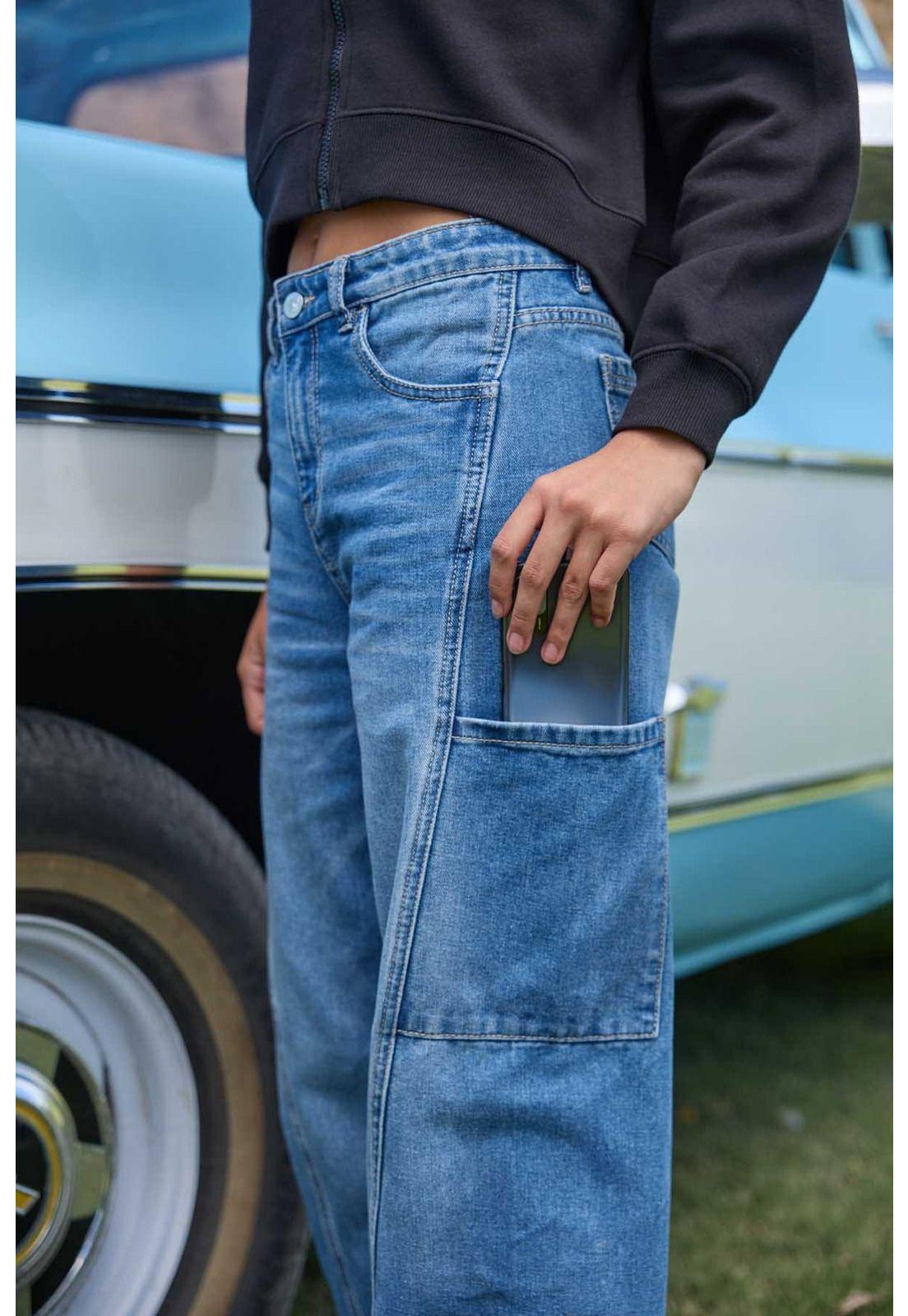 Jeans Niña Moda Wide Leg Azul-3