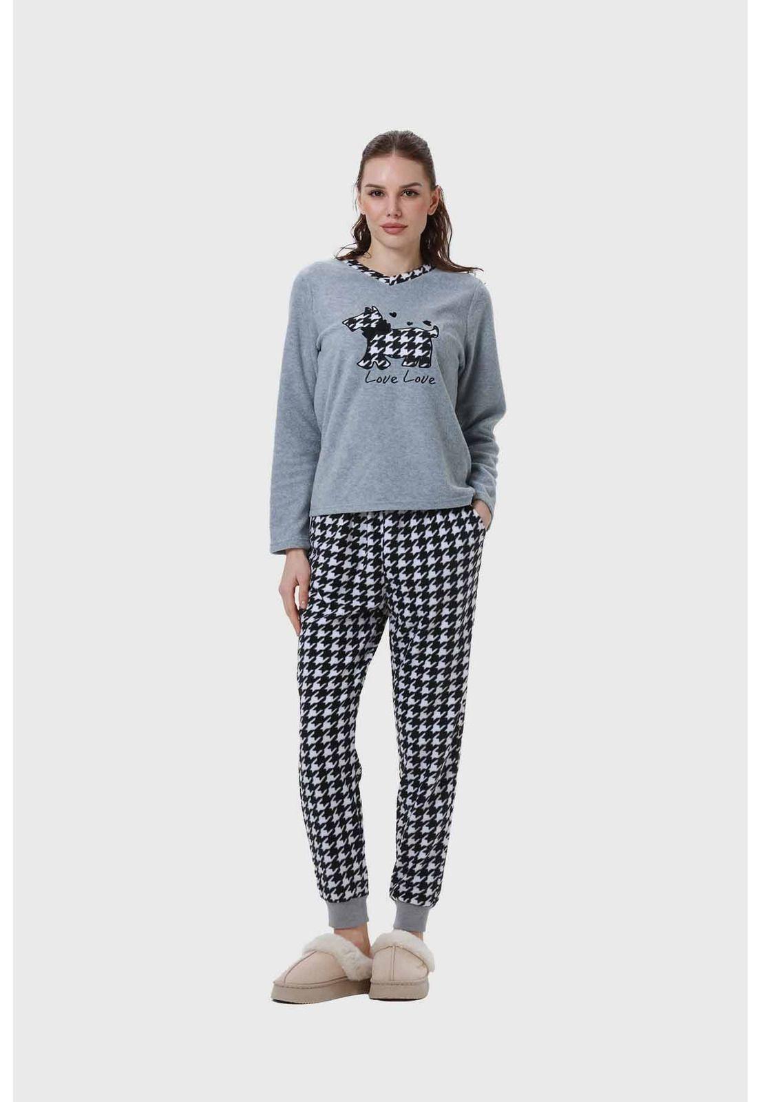 Pijama Mujer Estampado Gris-1