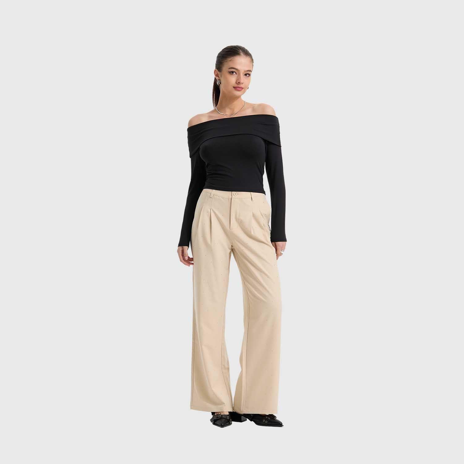 Pantalón Mujer Con Bolsillos Beige Claro Fashion's Park-3