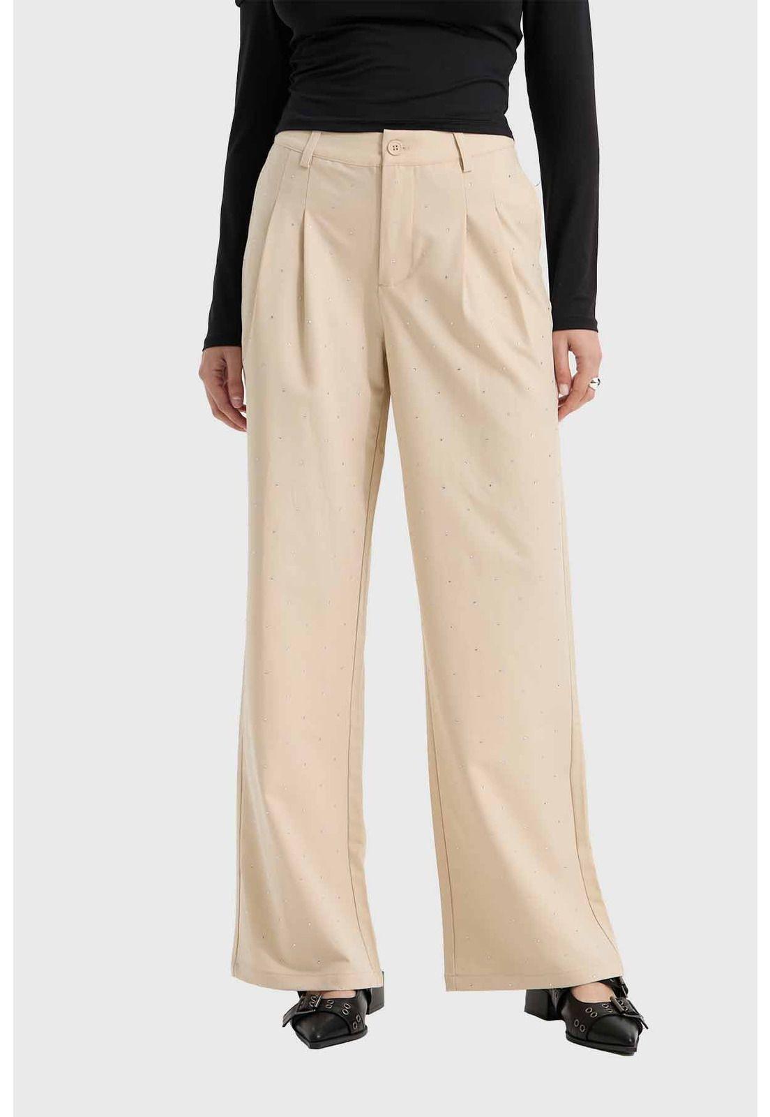 Pantalón Mujer Con Bolsillos Beige-0
