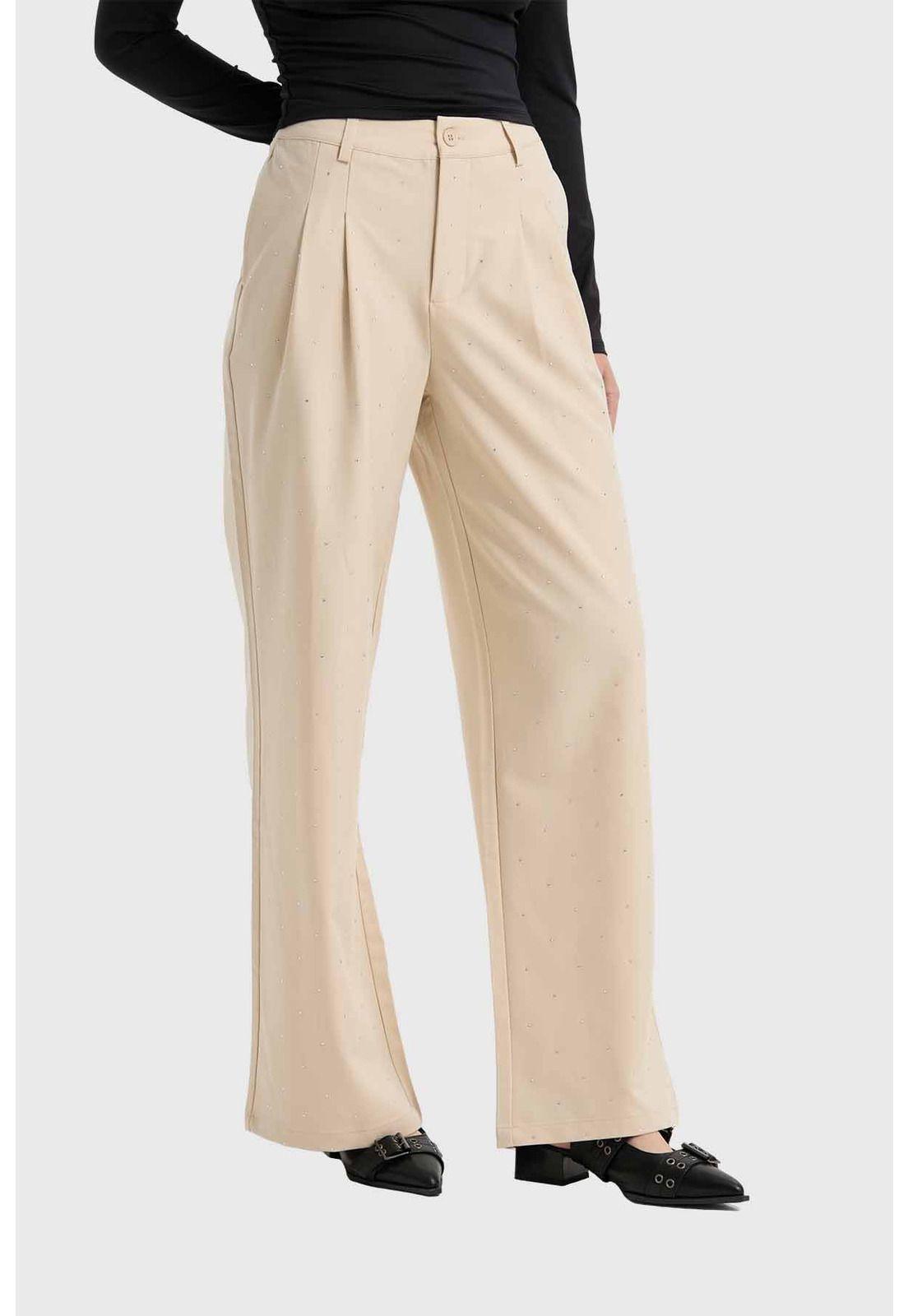 Pantalón Mujer Con Bolsillos Beige-1