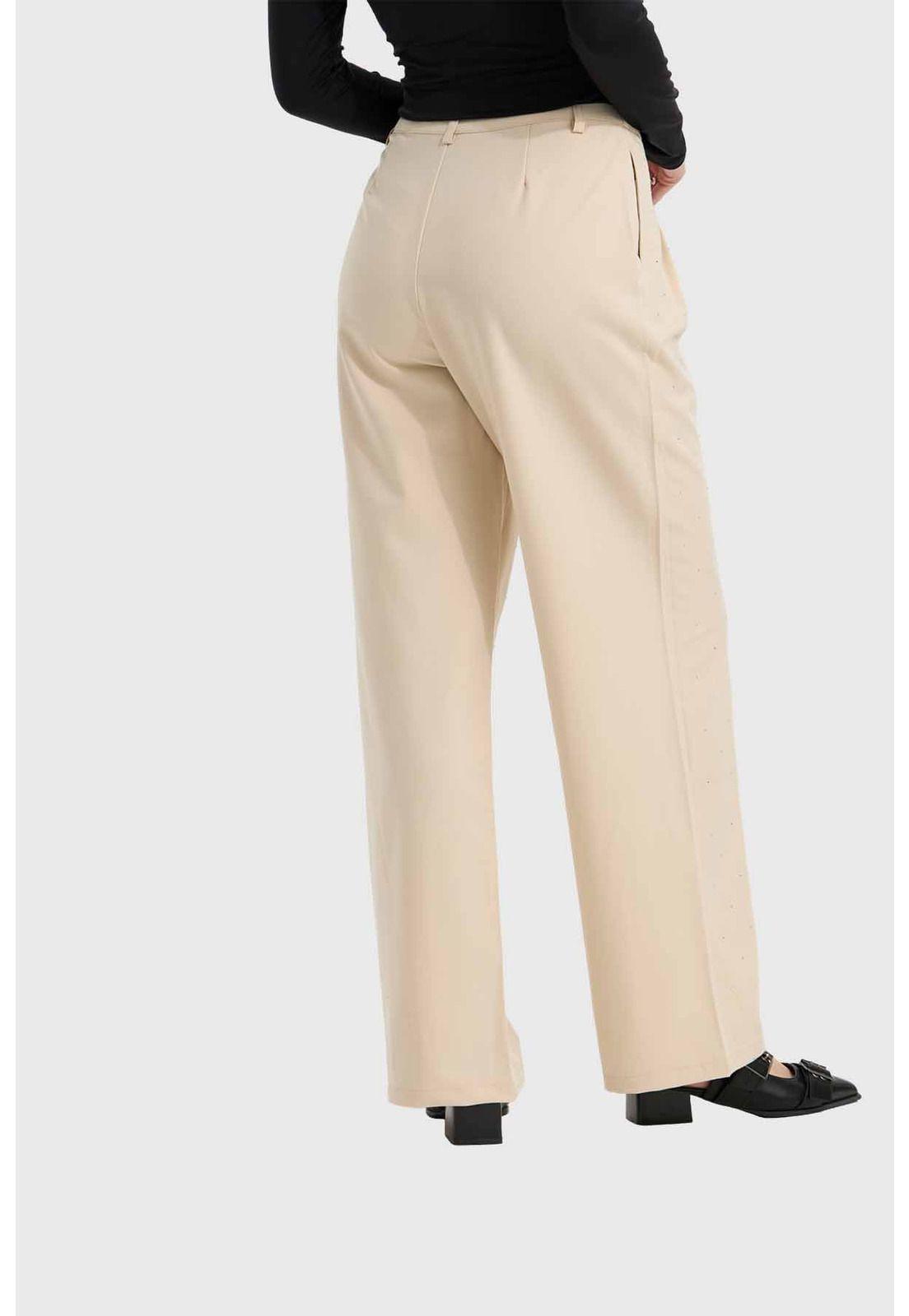 Pantalón Mujer Con Bolsillos Beige-2