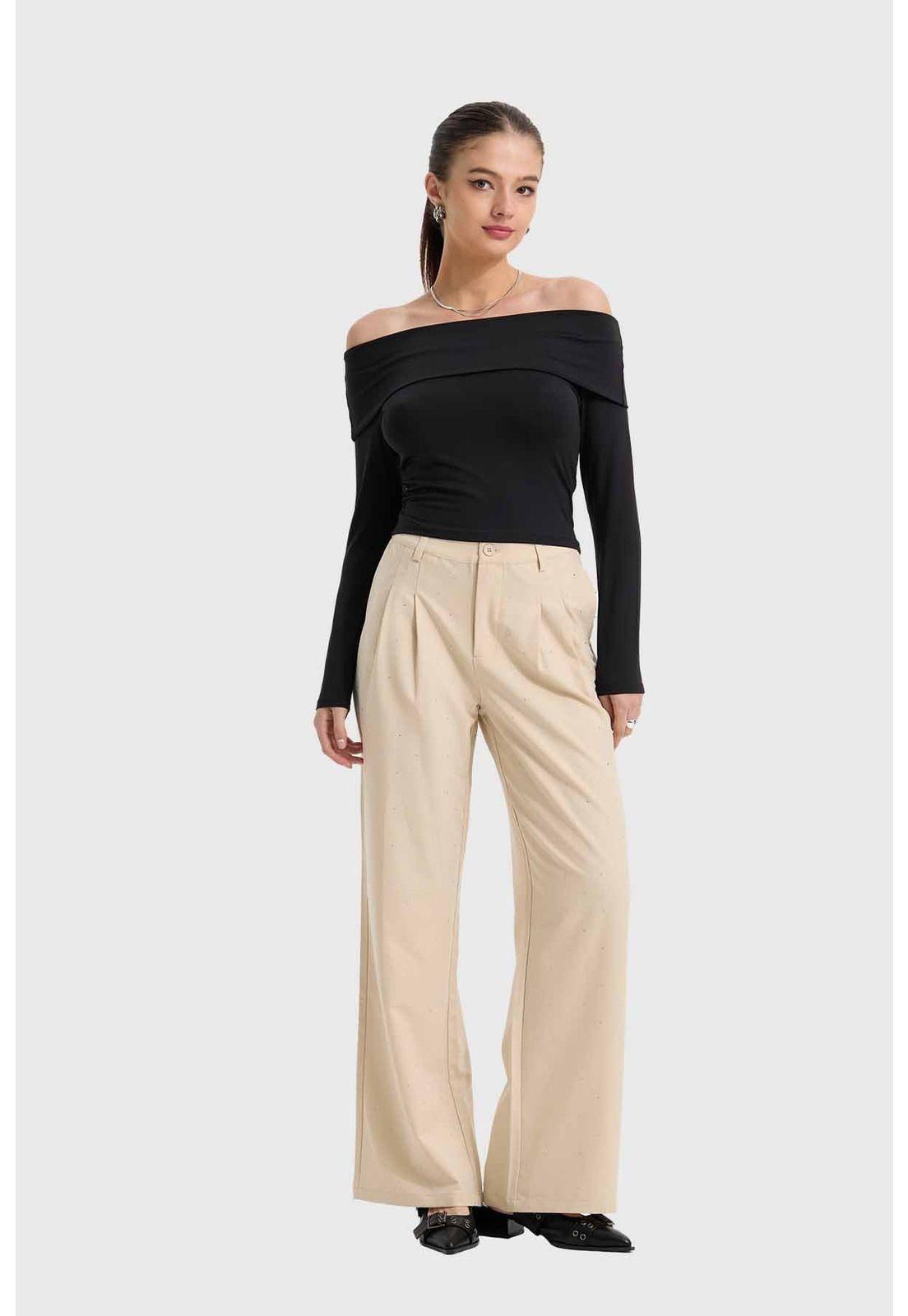 Pantalón Mujer Con Bolsillos Beige-3