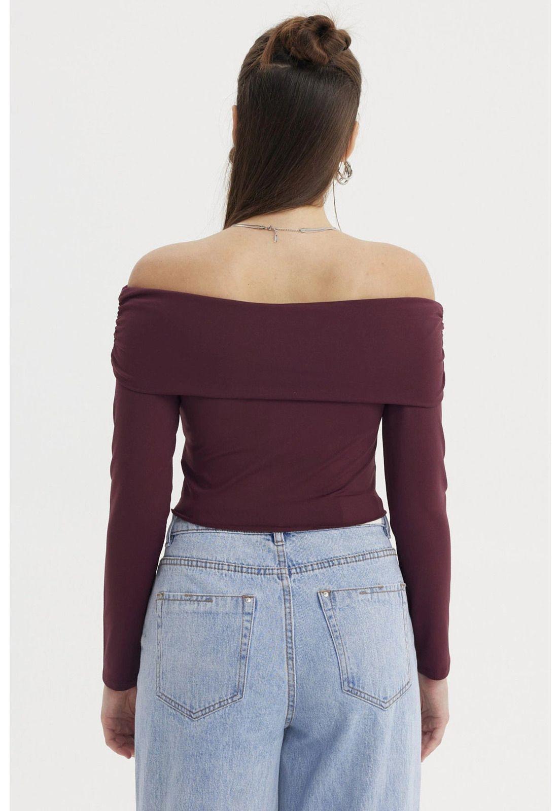 Polera Mujer Sin Hombros Burdeo-2