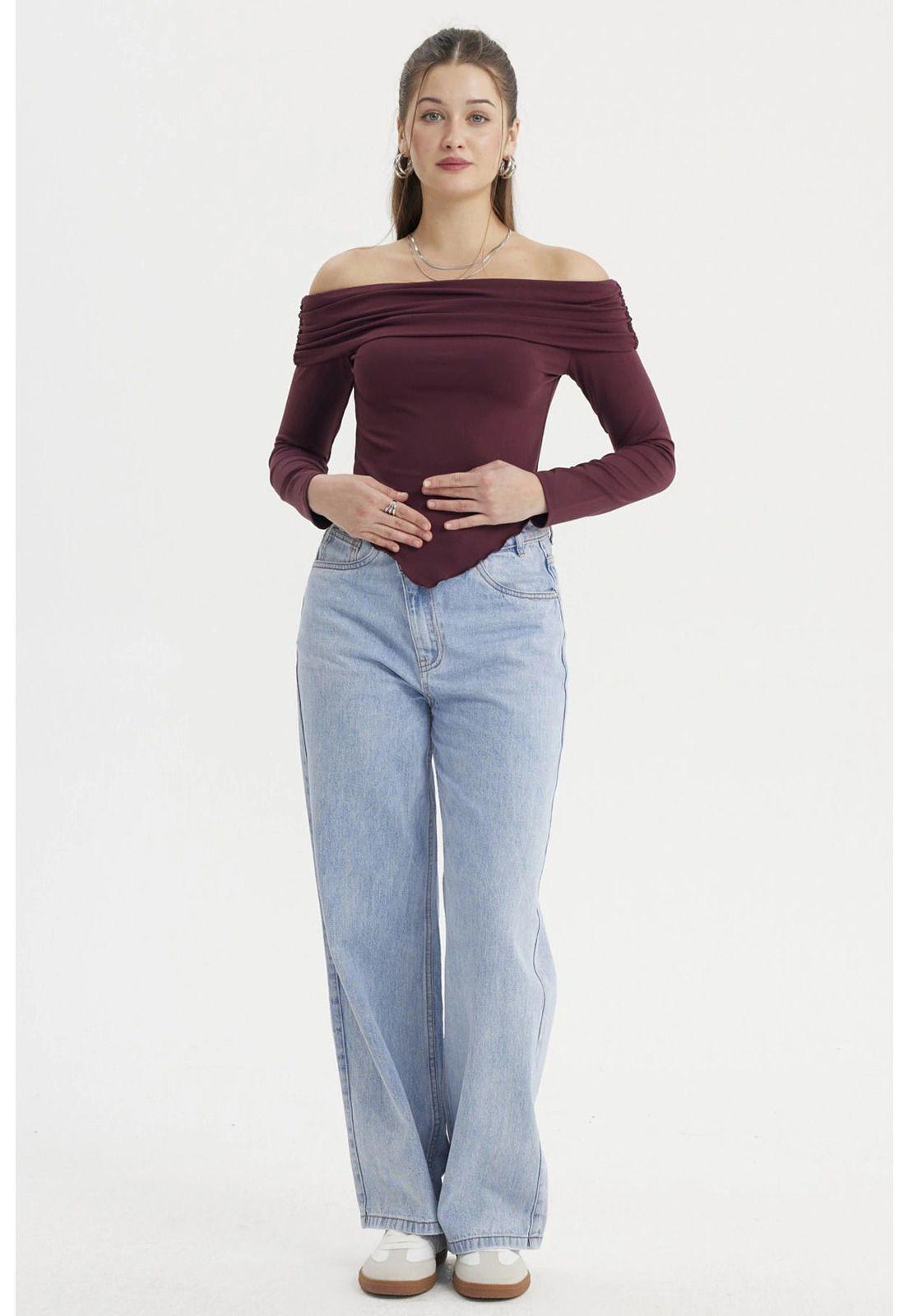 Polera Mujer Sin Hombros Burdeo-3