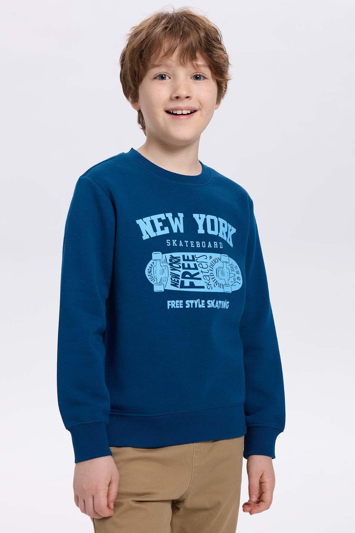 Polerón Niño Básico Print Azul Petroleo-0
