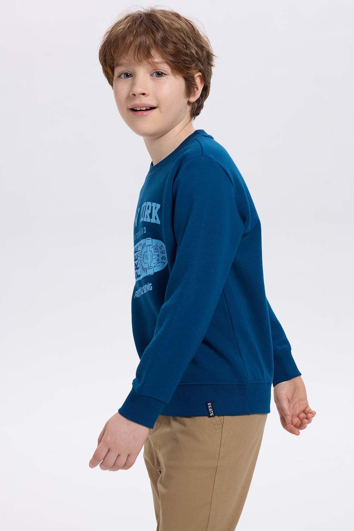 Polerón Niño Básico Print Azul Petroleo-1